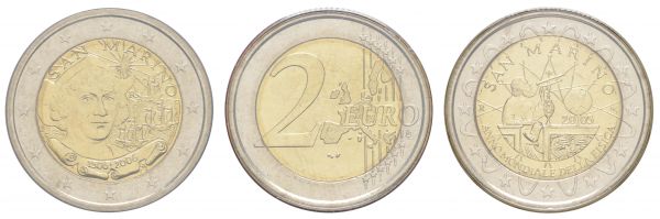 Euroländer San Marino  2 € 2004 ff. schöne Sammlung der 2 € - Gedenkmünzfolder, 18 Ausgaben ex 2004-2017 mit Galileo Galilei und Kolumbus  st