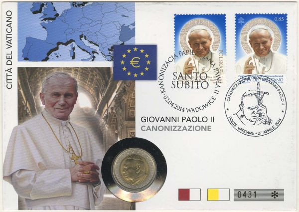 Euroländer Vatikan Johannes Paul II. 2 € 2002 die Kursmünze als Numisbrief  EM V-008 st