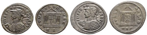 Römer Kaiserzeit Probus, 276-282 AE Antoninian 2 Exemplare, beide mit Rv. Tempel  4.17 g. vz