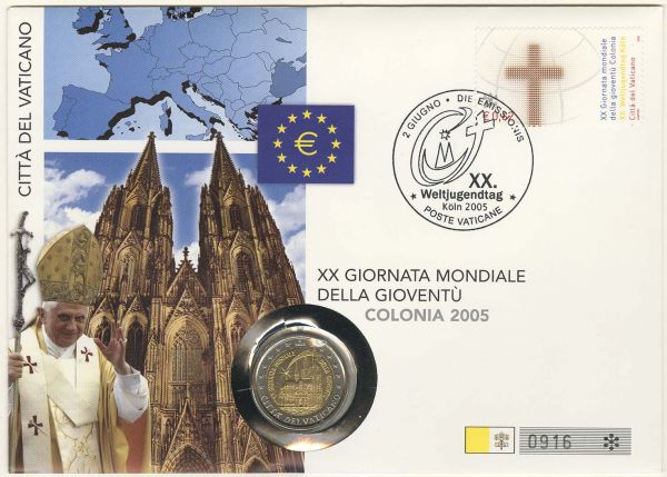Euroländer Vatikan Benedikt XVI. 2 € 2005 XX. Weltjugendtag in Köln, als Numisbrief aus Abo-Bezug  EM V-114 st