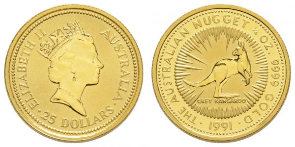 Australien Elizabeth II. seit 1952 25 $ (¼ oz) 1991 Australian Nugget  K.M. 142 st