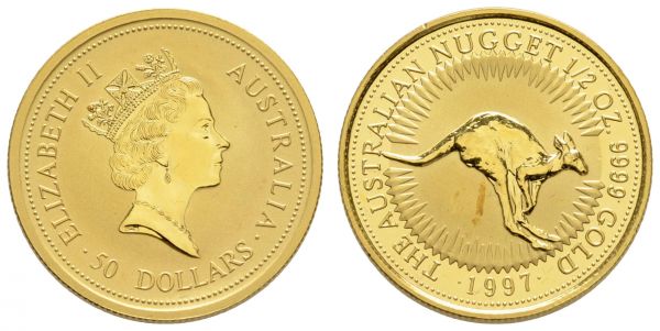 Australien Elizabeth II. seit 1952 50 $ (½ oz) 1997 Australian Nugget, roter Fleck  K.M. 341 st