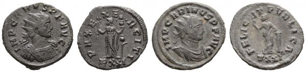 Römer Kaiserzeit Carinus, 282-285 AE Antoninian Rv. Felicitas, dazu Antoninian des Carus mit Rv. Minerva  vz