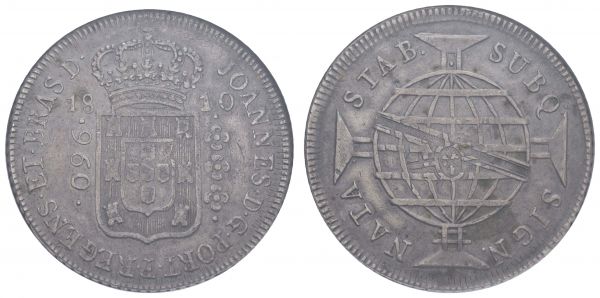 Brasilien Joao, Prinzregent 1799-1818 960 Reis 1810 B im Slab von NGC "XF Details cleaned"  vz