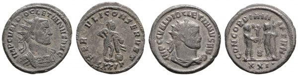Römer Kaiserzeit Diocletianus, 284-305 AE Antoninian 2 Stücke: Rv. Herkules mit Keule und Concordia  ss-vz