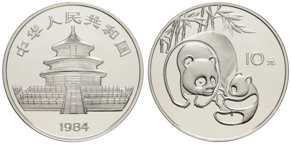 China Volksrepublik 10 Yuan 1984 1 oz Silberpanda, gekapselt, Auflage nur 10.000 Exemplare  K.M. 87 PP/Proof