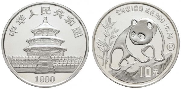 China Volksrepublik 10 Yuan 1990  K.M. 276 PP