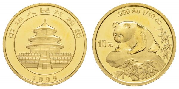 China Volksrepublik 10 Yuan 1999 1/10 oz Panda  K.M. 1218 st