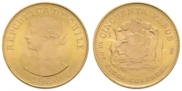 Chile Republik 50 Pesos 1966  K.M. 169 vz-st