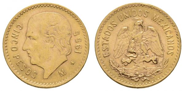 Mexiko Republik 5 Pesos 1955  K.M. 464 st-