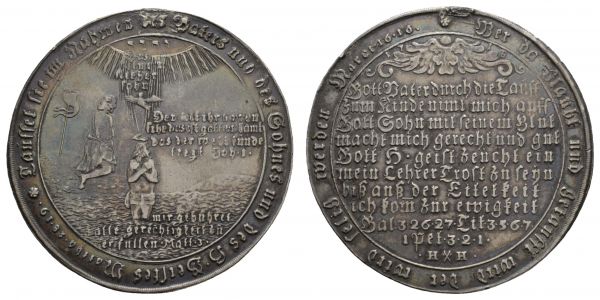 bis 1799 Harz Region Taler 1718 HH Zellerfeld Tauftaler, Münzmeister Heinrich Horst, hübsche Patina, entfernter Henkel  Katsouros 10 29.02 g. ss+