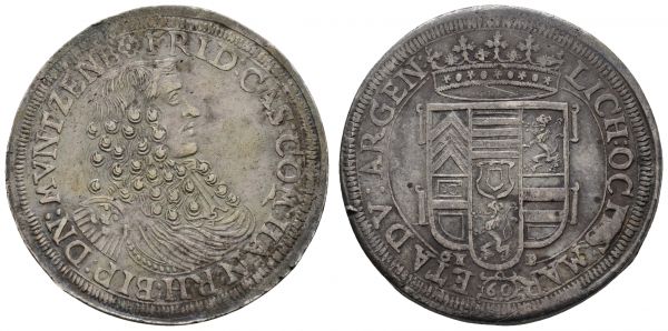 bis 1799 Hanau-Lichtenberg Friedrich Casimir, 1641-1685 60 Kreuzer ohne Jahr (um 1668/1669) fast vorzügliches Prachtstück mit alter Kabinettpatina, mit altem Sammlungszettelchen  Such. 481 Dav. 548 19.09 g. vz