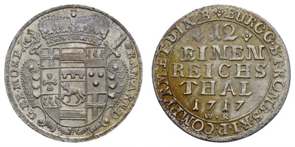 bis 1799 Münster Bistum Franz Arnold von Wolff-Metternich, 1707-1718 1/12 Taler 1717 fein getöntes Kabinettexemplar  Schulze 206 3.36 g. sehr selten in dieser Erhaltung vz-st