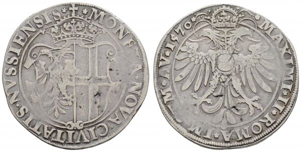 bis 1799 Neuss Stadt Taler 1570 mit Titel Maximilians II., Schrötlingsfehler  Noss 58 Dav. 9595 28.85 g. ss