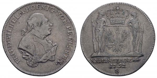 bis 1799 Preußen Friedrich Wilhelm II., 1786-1797 ½ Konventionstaler 1792 Schwabach für Ansbach-Bayreuth  J. 208 a 14.57 g. ss-vz