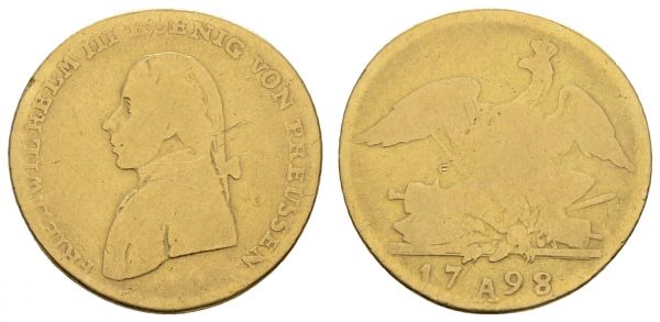 bis 1799 Preußen Friedrich Wilhelm III. 1797-1840 Friedrichs d'or 1798 A Rf., Sammlerzeichen  Fried. 2422 J. 102 Olding 208 6.40 g. ge-s