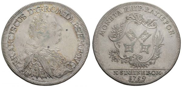 bis 1799 Regensburg Reichsstadt Taler 1759 mit Titerl Franz I.  Dav. 2619 Beckenbauer 7104 27.91 g. fast vz