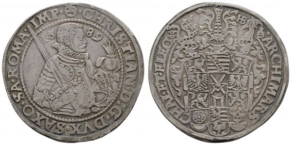 bis 1799 Sachsen Christian I., 1586-1591 Taler 1589 Dresden Grafito AG im Avers  Dav. 9806 Schnee 731 Keilitz/Kahnt 142 28.84 g. ss-vz