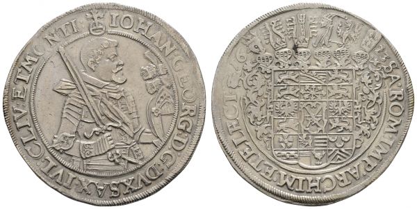 bis 1799 Sachsen Johann Georg I., 1615-1656 Taler 1623 Dresden  Dav. 7601 C./K. 156 Schnee 818 28.75 g. Überdurchschnittliche Erhaltung fast vz