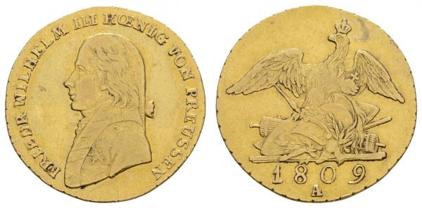 1800 bis 1871 Preußen Friedrich Wilhelm III. 1797-1840 Friedrichs d'or 1809 Berlin  AKS 3 Divo/S. 154 J. 104 Olding 209 Fried. 2422 Schl. 537 6.61 g. ss