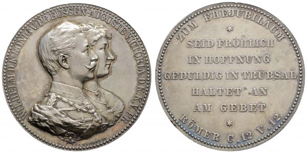 Kaiserreich Silbermünzen Preußen Wilhelm II. 1888-1918 Silbermedaille o.J. auf das Ehejubiläum  Sommer W 82 50.74 g. vz