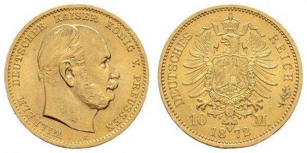 Kaiserreich Goldmünzen Preußen Wilhelm I. 1861-1888 10 M 1872 A  Jaeger 242 vz