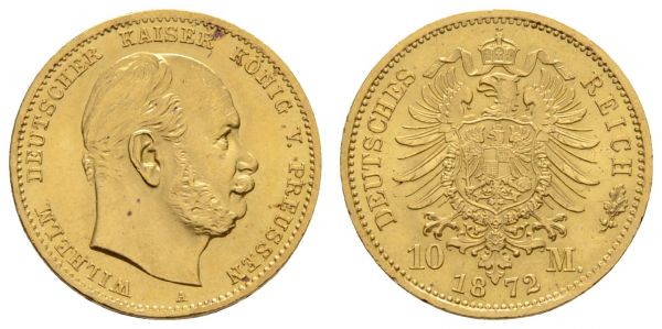 Kaiserreich Goldmünzen Preußen Wilhelm I. 1861-1888 10 M 1872 A kl. Rf.  Jaeger 242 vz