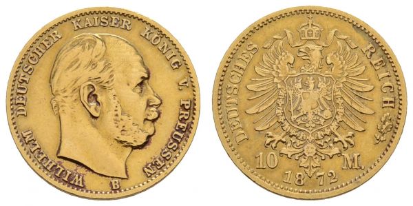 Kaiserreich Goldmünzen Preußen Wilhelm I. 1861-1888 10 M 1872 B  Jaeger 242 ss