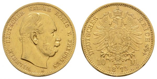 Kaiserreich Goldmünzen Preußen Wilhelm I. 1861-1888 10 M 1873 A Rf.  Jaeger 242 vz