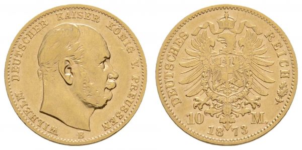 Kaiserreich Goldmünzen Preußen Wilhelm I. 1861-1888 10 M 1873 B  Jaeger 242 ss