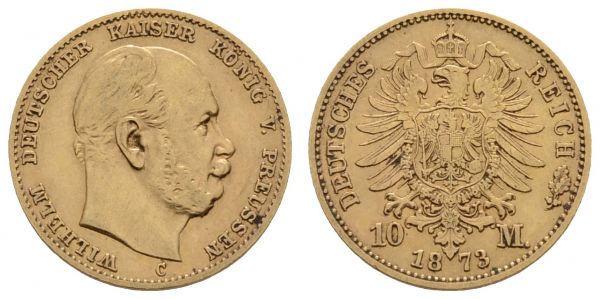 Kaiserreich Goldmünzen Preußen Wilhelm I. 1861-1888 10 M 1873 C  Jaeger 242 3.93 g. ss-vz