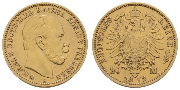 Kaiserreich Goldmünzen Preußen Wilhelm I. 1861-1888 20 M 1872 A  Jaeger 243 ss-vz