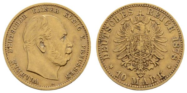 Kaiserreich Goldmünzen Preußen Wilhelm I. 1861-1888 10 M 1878 A  Jaeger 245 ss