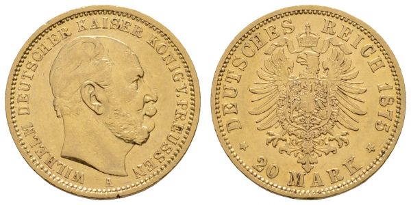 Kaiserreich Goldmünzen Preußen Wilhelm I. 1861-1888 20 M 1875 A  Jaeger 246 ss-vz