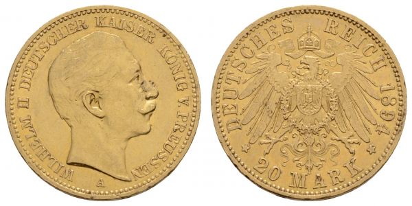 Kaiserreich Goldmünzen Preußen Wilhelm II. 1888-1918 20 M 1894 A  Jaeger 252 ss-vz