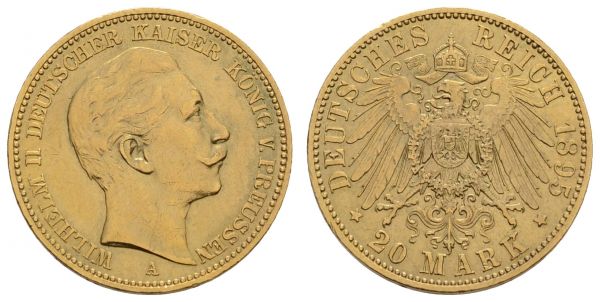 Kaiserreich Goldmünzen Preußen Wilhelm II. 1888-1918 20 M 1895 A  Jaeger 252 ss