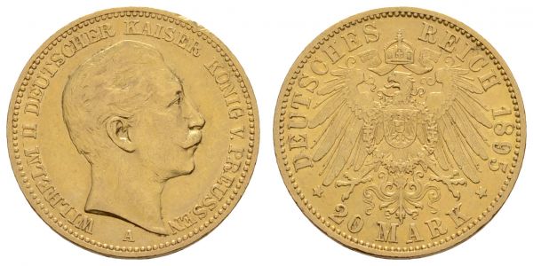 Kaiserreich Goldmünzen Preußen Wilhelm II. 1888-1918 20 M 1895 A  Jaeger 252 ss