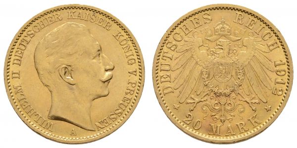 Kaiserreich Goldmünzen Preußen Wilhelm II. 1888-1918 20 M 1912 A  Jaeger 252 ss-vz