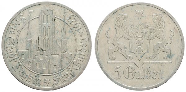 Nebengebiete Danzig  5 Gulden 1923 Utrecht  Jaeger D 9 ss-vz