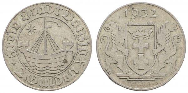 Nebengebiete Danzig  2 Gulden 1932 (A)  Jaeger D 16 ss