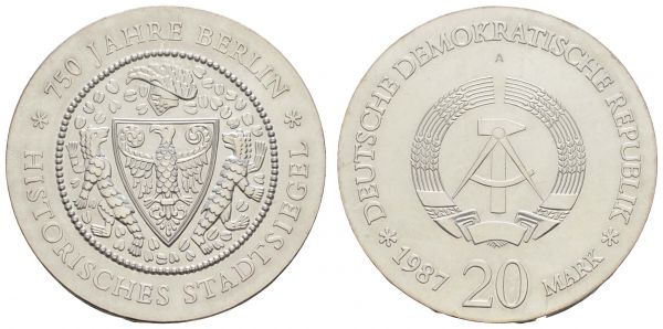 DDR  20 M 1987 Stadtsiegel, 750 Jahre Berlin  Jaeger 1617 st