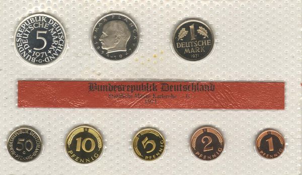 Bundesrepublik (DM)  KMS 1971 G der Original-Satz mit der 2 DM Max Planck in Magnimat, so sehr selten angeboten  PP