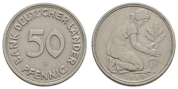 Bundesrepublik (DM)  50 Pfg 1950 G Bank Deutscher Länder  Jaeger 379 ss