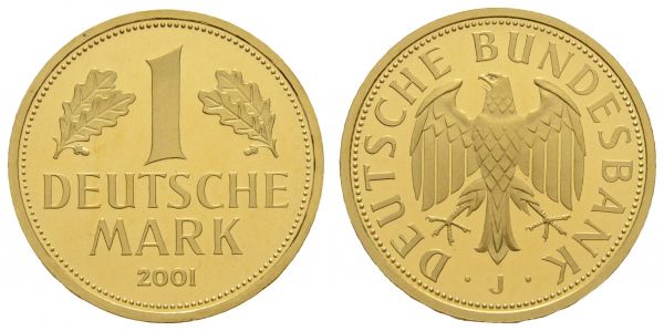 Bundesrepublik (DM)  Goldmark 2001 J in Originalkapsel  Jaeger 481 st