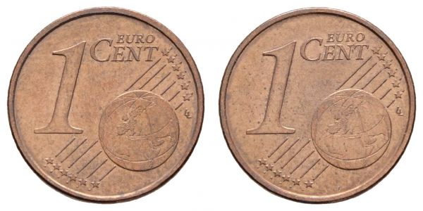 Bundesrepublik (Euro)  1 Euro-Cent ohne Jahr (vor 2009) Doppelprägung der Wertseite, vermutlich Deutschland, vor ca. 10 Jahren im Umlauf gefunden  Jaeger zu 482 2.30 g. sehr selten vz