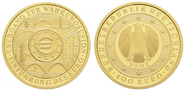 Bundesrepublik (Euro)  100 € 2002 A Währungsunion mit CoA und Originaletui  Jaeger 493 st