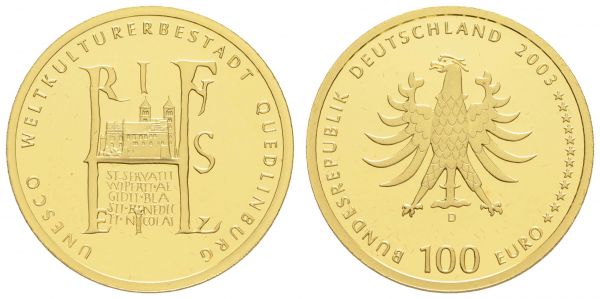 Bundesrepublik (Euro)  100 € 2003 D Quedlinburg mit CoA und Originaletui  Jaeger 502 st