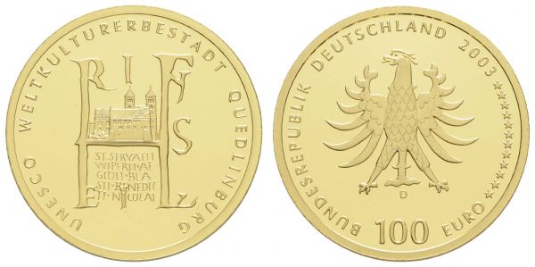 Bundesrepublik (Euro)  100 € 2003 D Quedlinburg mit CoA und Originaletui  Jaeger 502 st