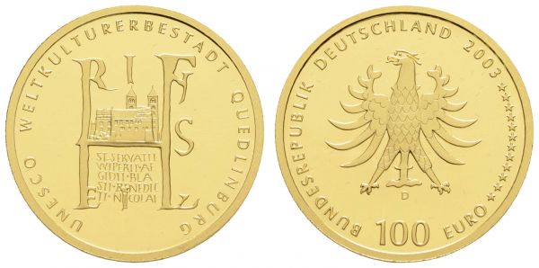 Bundesrepublik (Euro)  100 € 2003 D Quedlinburg mit CoA in Originaletui  Jaeger 502 st