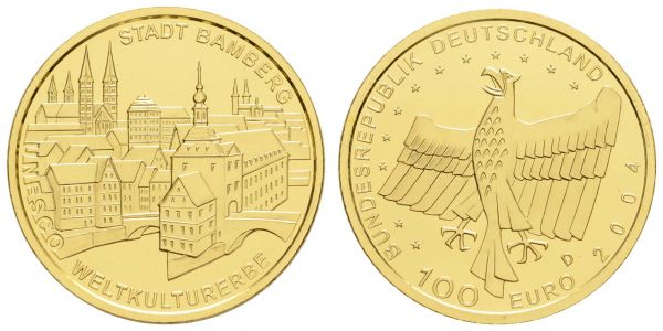 Bundesrepublik (Euro)  100 € 2004 D Bamberg mit CoA und Originaletui  Jaeger 509 st